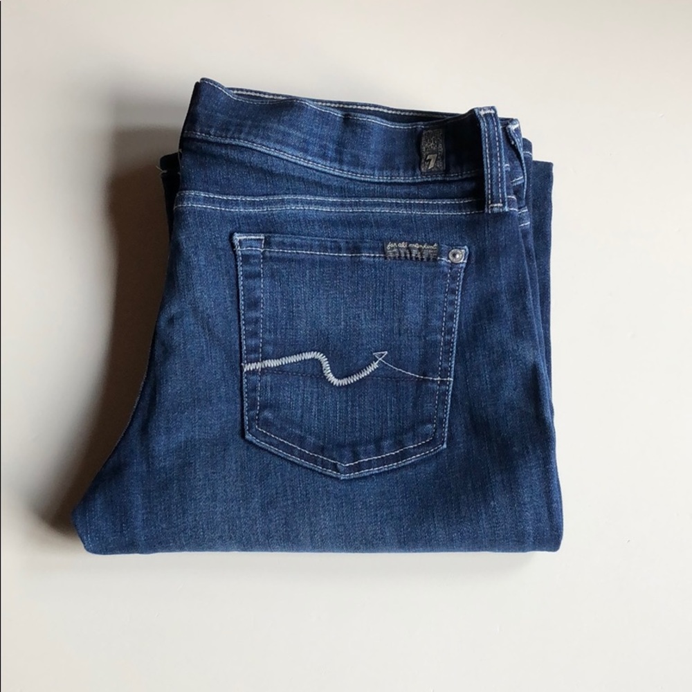 7 For All Mankind Women’s Boot Cut Jeans Dark Blue 30 Low Rise long 7FAMK - Picture 2 of 14